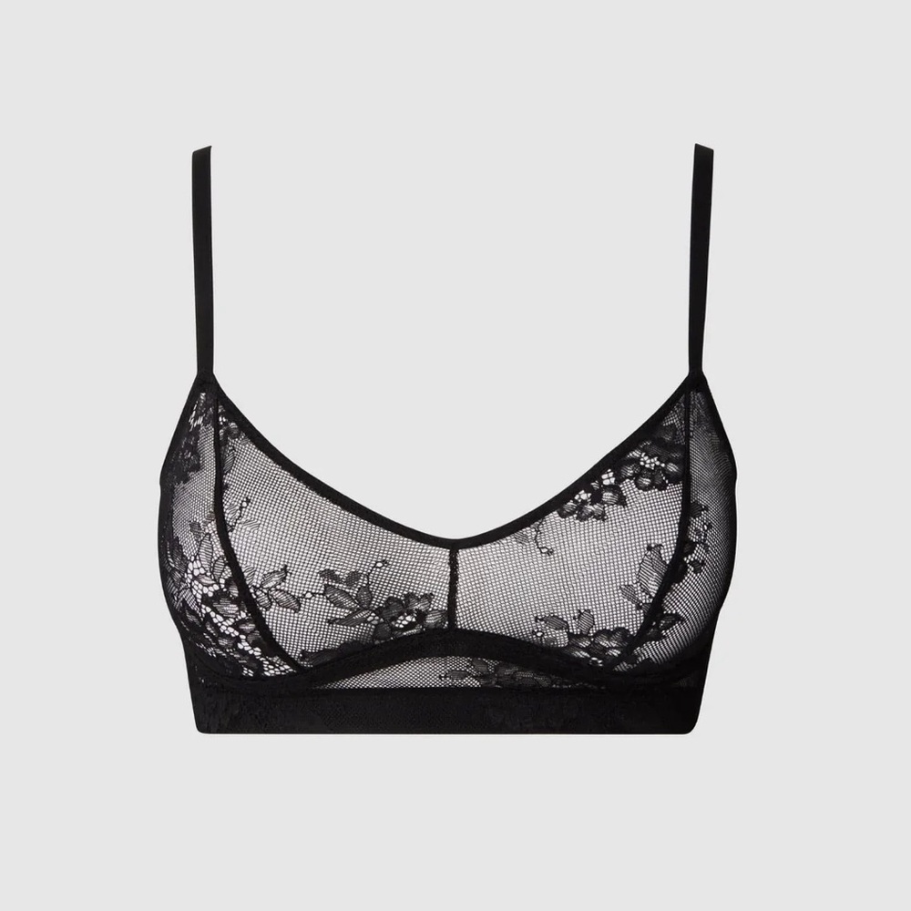 Understatement black floral lace balconette